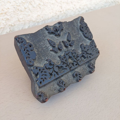 Vintage wooden carved fabric printing stamp used