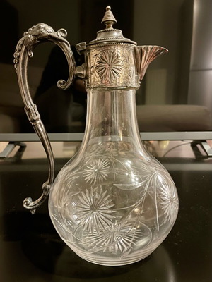 Pitcher old crystal with silver-plated spout like new