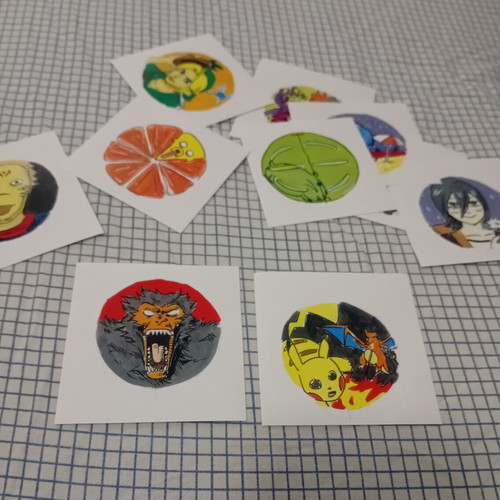 Set of 10 Hand-Drawn Anime and Gaming Stickers, A4 Art Sheet