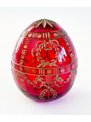 Διακοσμητικό αυγό από κόκκινο γυαλί Fabergé στυλ, καινούργιο, Ρωσία 1990s