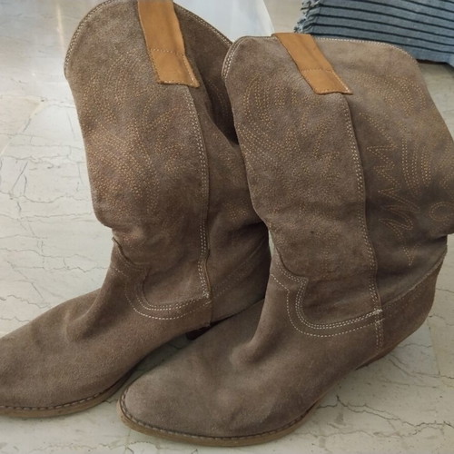 Women's leather boots like new, beige and brown, size 38.5