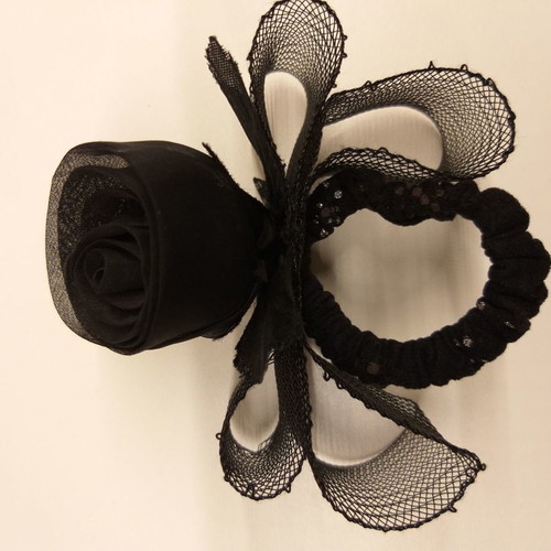 Hair scrunchy black rose with 1970s ribbon