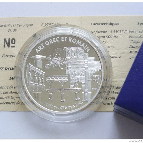 2000 Silver France 6.55957 Francs Art Grecque et Romain Proof Coin New
