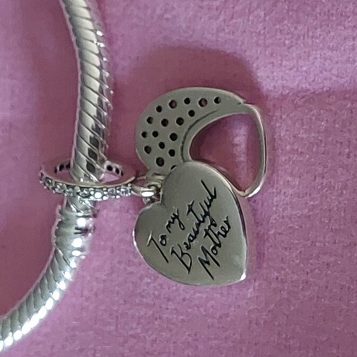 Pandora charm with two hearts, new, pink and silver