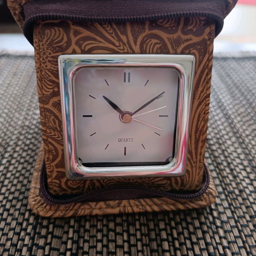 Travel clock new with alarm and leatherette case