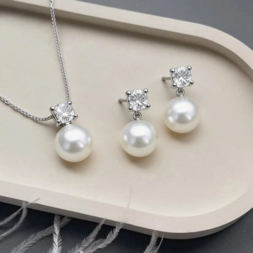 18K Gold Plated Pearl Jewelry Set Necklace and Earrings