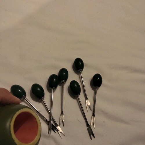 Olive appetizer forks, pack of 12, like new