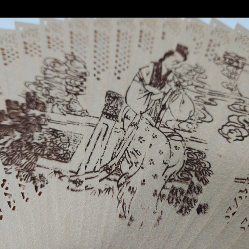 Wooden Vietnamese fan handmade with pyrography new