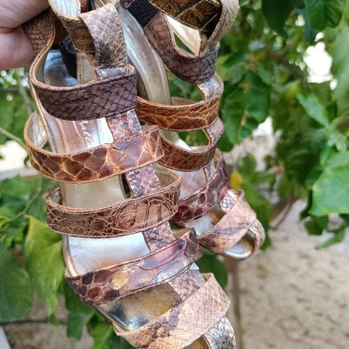 Tsakiris Mallas leather gladiator sandals with animal print, size 39