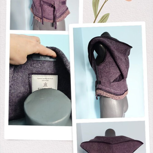 Culture designer bustier vest with hood, leather and pressed wool