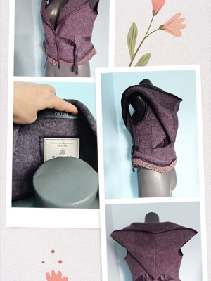 Culture designer bustier vest with hood, leather and pressed wool