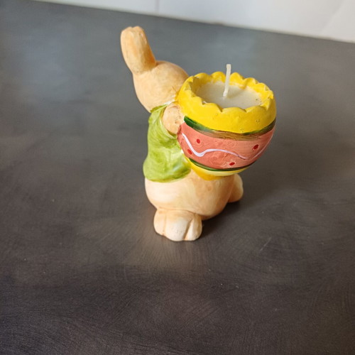 Ceramic Easter candle holder bunny with white candle like new