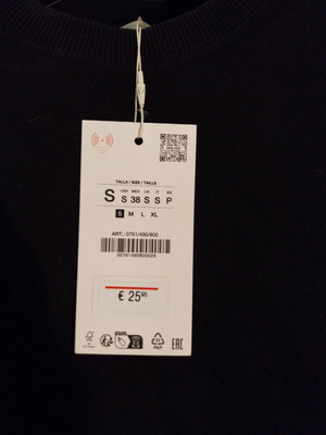 Zara unisex ριμπ μπλουζάκι σε μαύρο, μέγεθος S