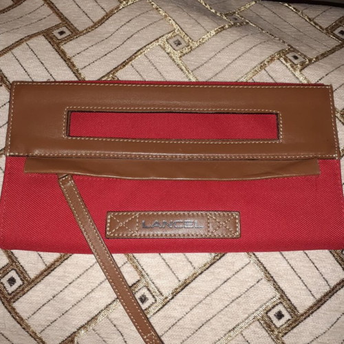 Lancel handbag like new, red and brown, fabric and leather