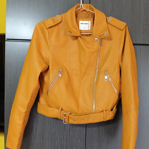 Pink Woman women's faux leather jacket size S like new, orange