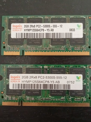 Hynix RAM 2x2GB PC2-5300S for laptop used