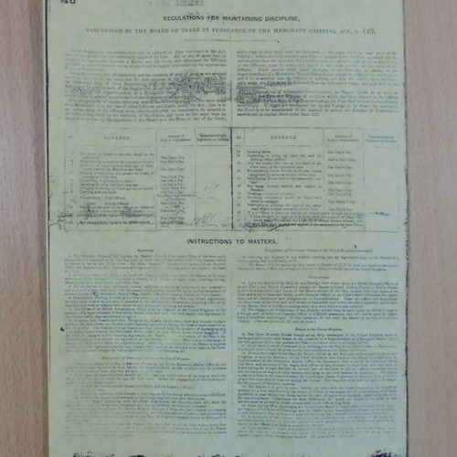 Agreement and account of crew of British ship Cutty Sark used