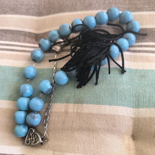 Turquoise Haolite Worry Beads like new with 24+1 beads and metal element