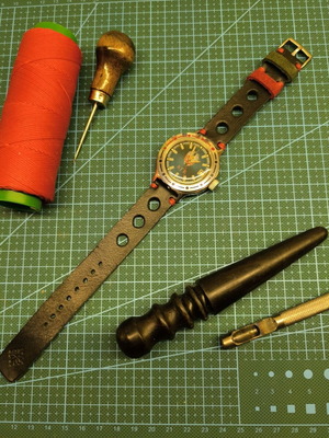 Handmade leather watch strap Racer style