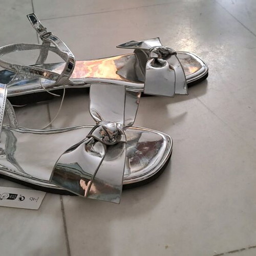 Zara silver mirrored sandals with bow new, size 38