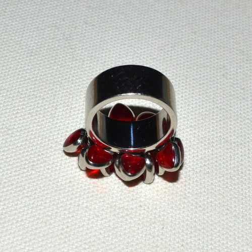 Women's stainless steel ring with hearts, new, red and silver