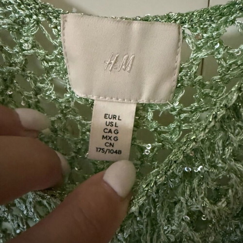 H&M beachwear knitted mini dress with glitter and sequins light green, new