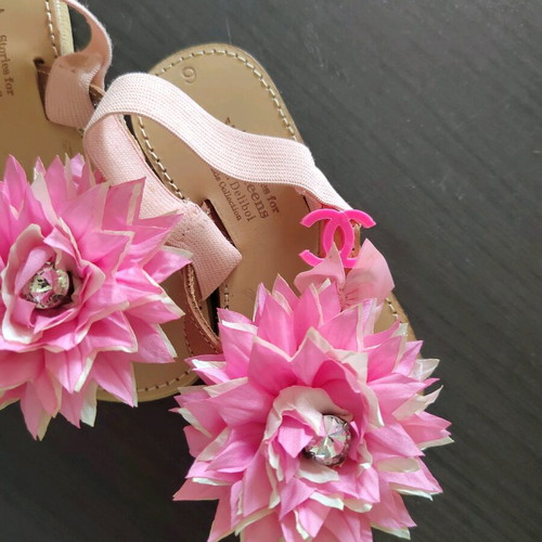 Handmade sandals for girl size 26 new, pink with flower
