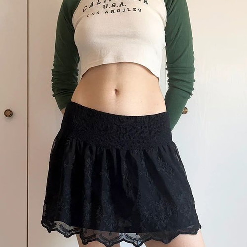 Pull & Bear black mini skirt with lace and floral details