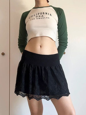 Pull & Bear black mini skirt with lace and floral details