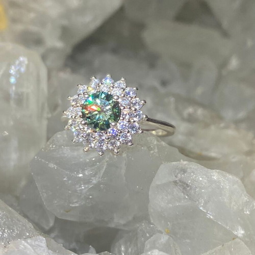 Silver ring with moissanite, new, size 17mm