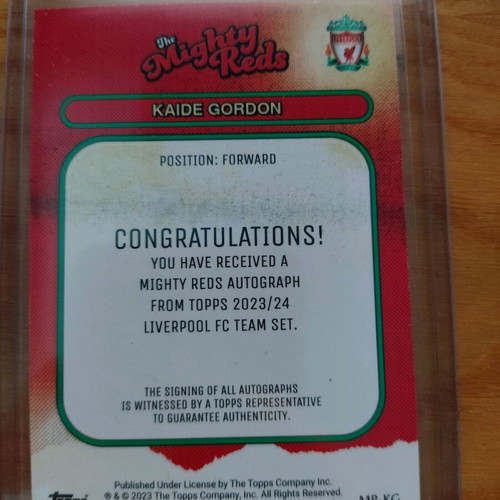 Kaide Gordon autograph card Liverpool Team Set 2023-2024 like new