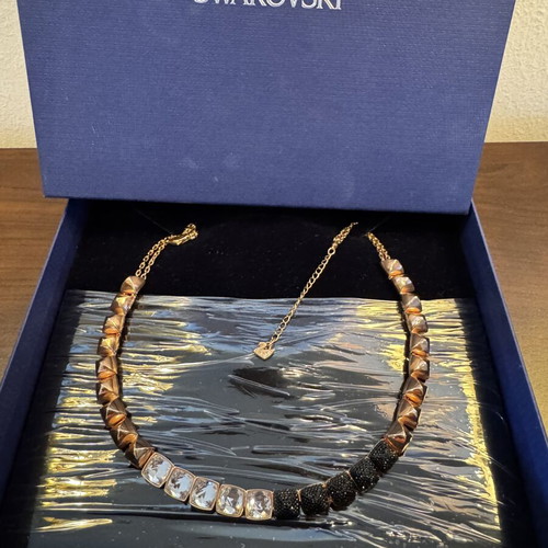 Swarovski Rose Gold Crystal Statement Necklace with Clear and Black Crystals