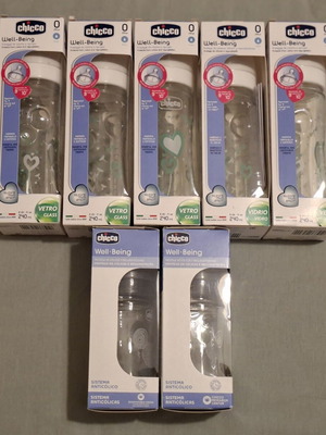Chicco Well-Being glass baby bottles with anticolic system, 5x240ml + 2x150ml