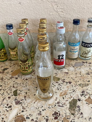 Collectible vintage miniature bottles used, set of 15, Metaxa and Ouzo