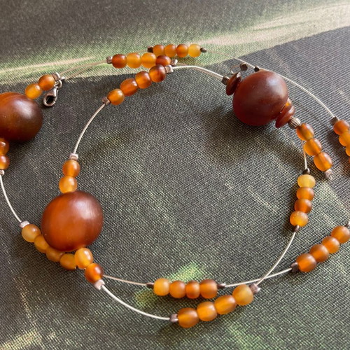 Vintage necklace handmade silver 925 and wood like new