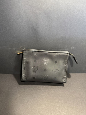 MCM Monogram Mini Toiletry Bag used, black with gold zipper