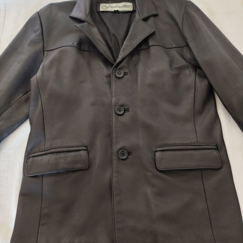 Freeland men's black leather jacket blazer size small satin lining like new