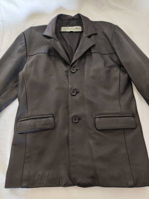 Freeland men's black leather jacket blazer size small satin lining like new