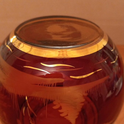Vintage Bohemian Crystal Vase Egermann Style, Ruby Red