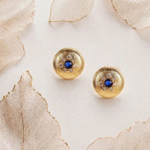 18K Gold Plated Stainless Steel Earrings with Blue Crystal Vintage Style