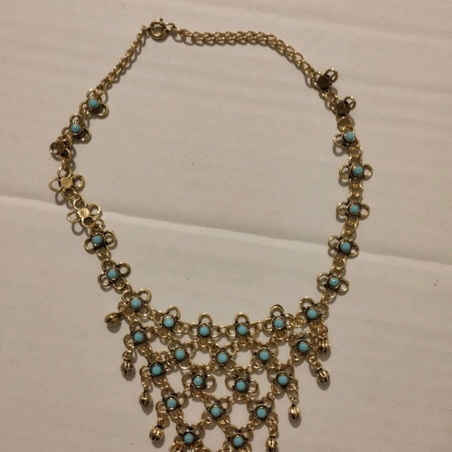 Necklace new gold with blue beads