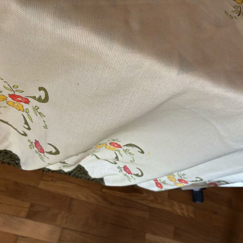 Round tablecloth large used, hand-painted vintage design