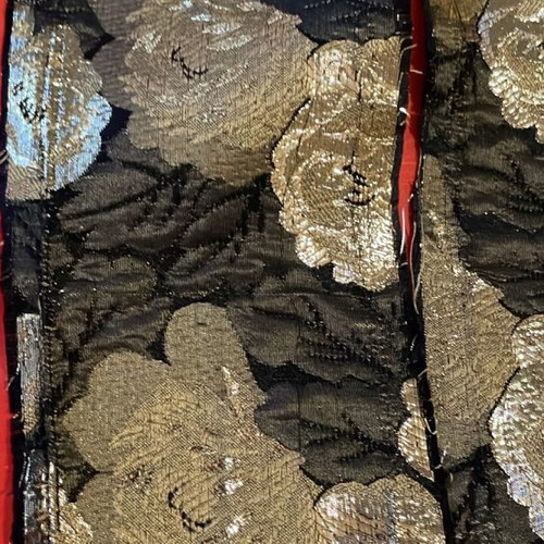 Gold-embroidered brocade trim black satin with gold roses new vintage