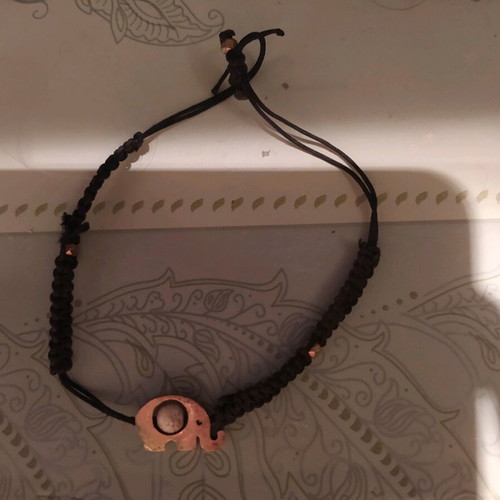 Macrame bracelet used black with gold elephant and semi-precious stone