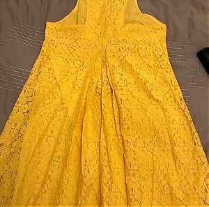 Φόρεμα Fullah Sugah Boutique No L, κίτρινο αμάνικο με δαντέλα και πιέτες.Yellow sleeveless dress.