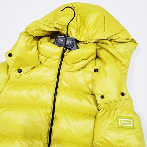 Twinset women's long winter down jacket new, yellow-green, M-L