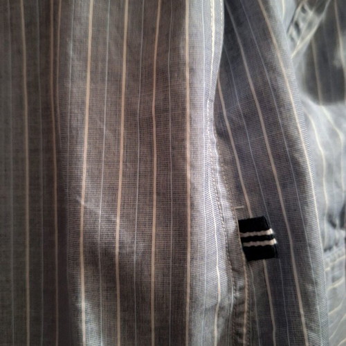 Nautica men's used long-sleeve striped shirt L white gray