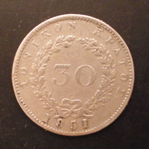 Ionian State coin 30 lepta 1851 in VF condition