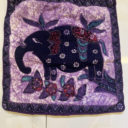 Decorative pillowcase like new, purple and deep blue with elephant design