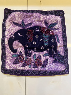 Decorative pillowcase like new, purple and deep blue with elephant design